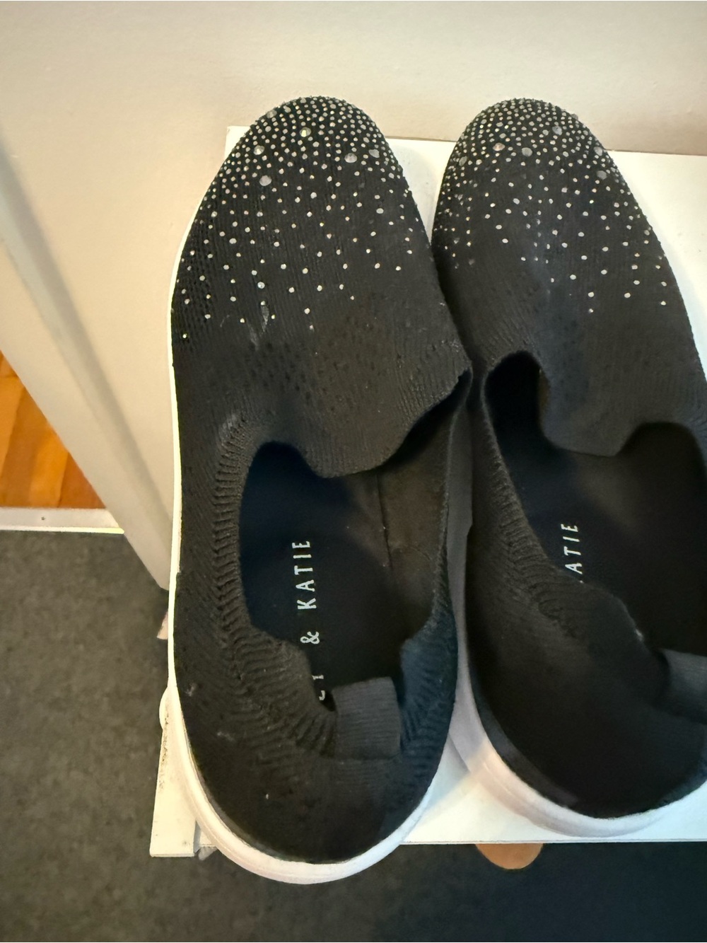 Kelly & Katie Black Slip-On Knit Sneaker with Sparkle Studs